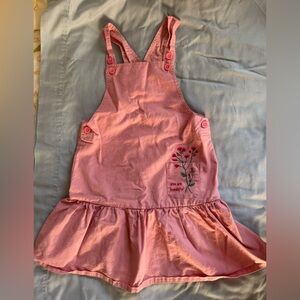 Adorable Pink Girls Overall Dress with Embroidery